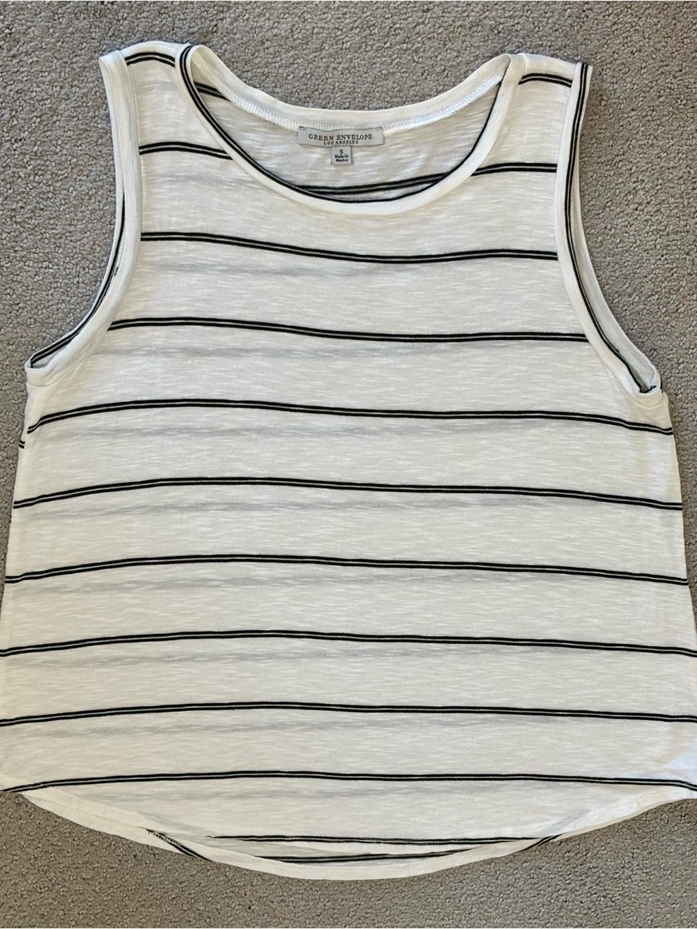 Green Envelope Los Angeles Cream Black Striped Cotton Slub Tank Top Size Small